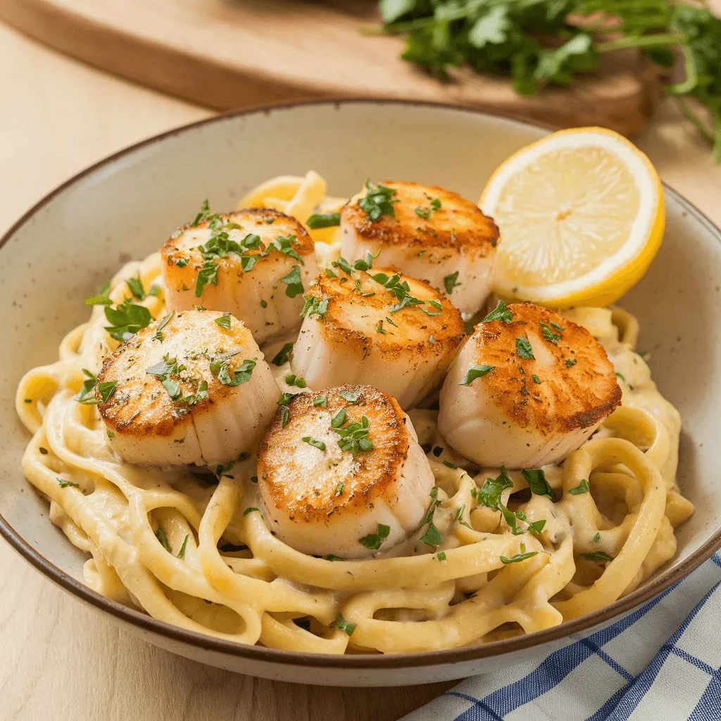 Lemon Garlic Butter Scallops with Pasta