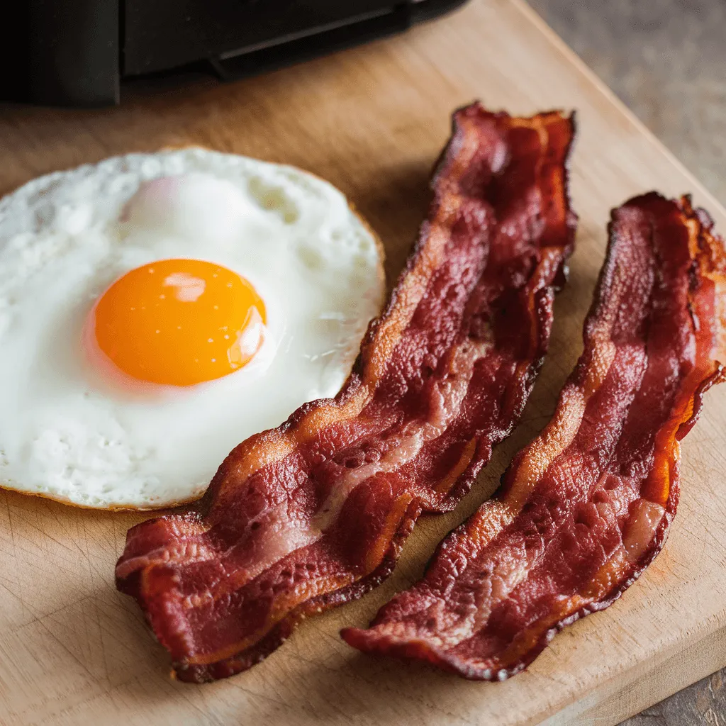 Air fryer crispy bacon and eggs