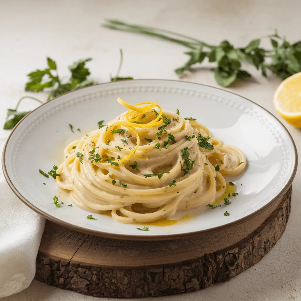 Garnished Alfredo Spaghetti Plate