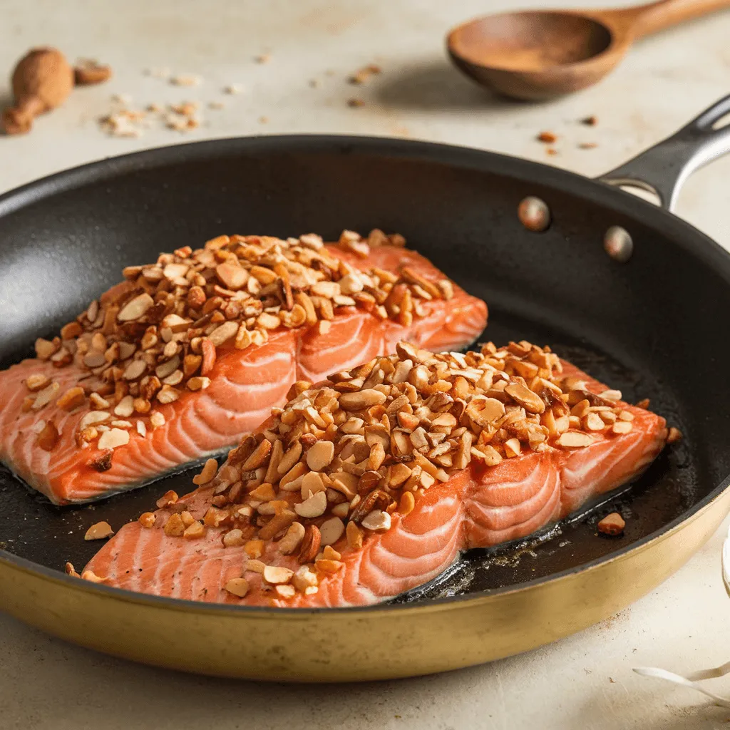 Cooking Almond Crusted Salmon in a Skillet