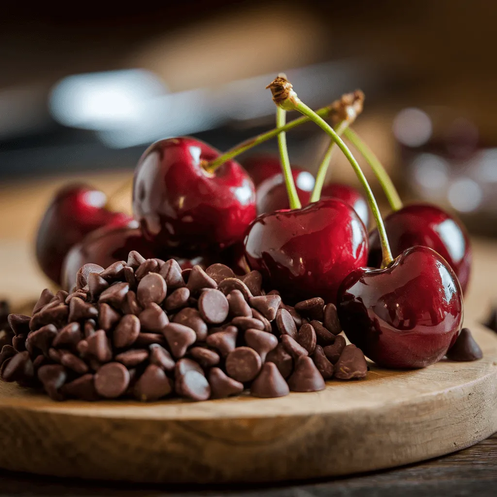 Close-up of cherries and chocolate chips