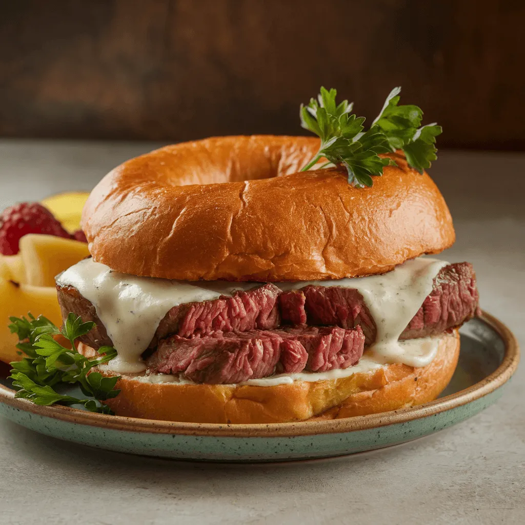 Steak Egg and Cheese Bagel Closeup