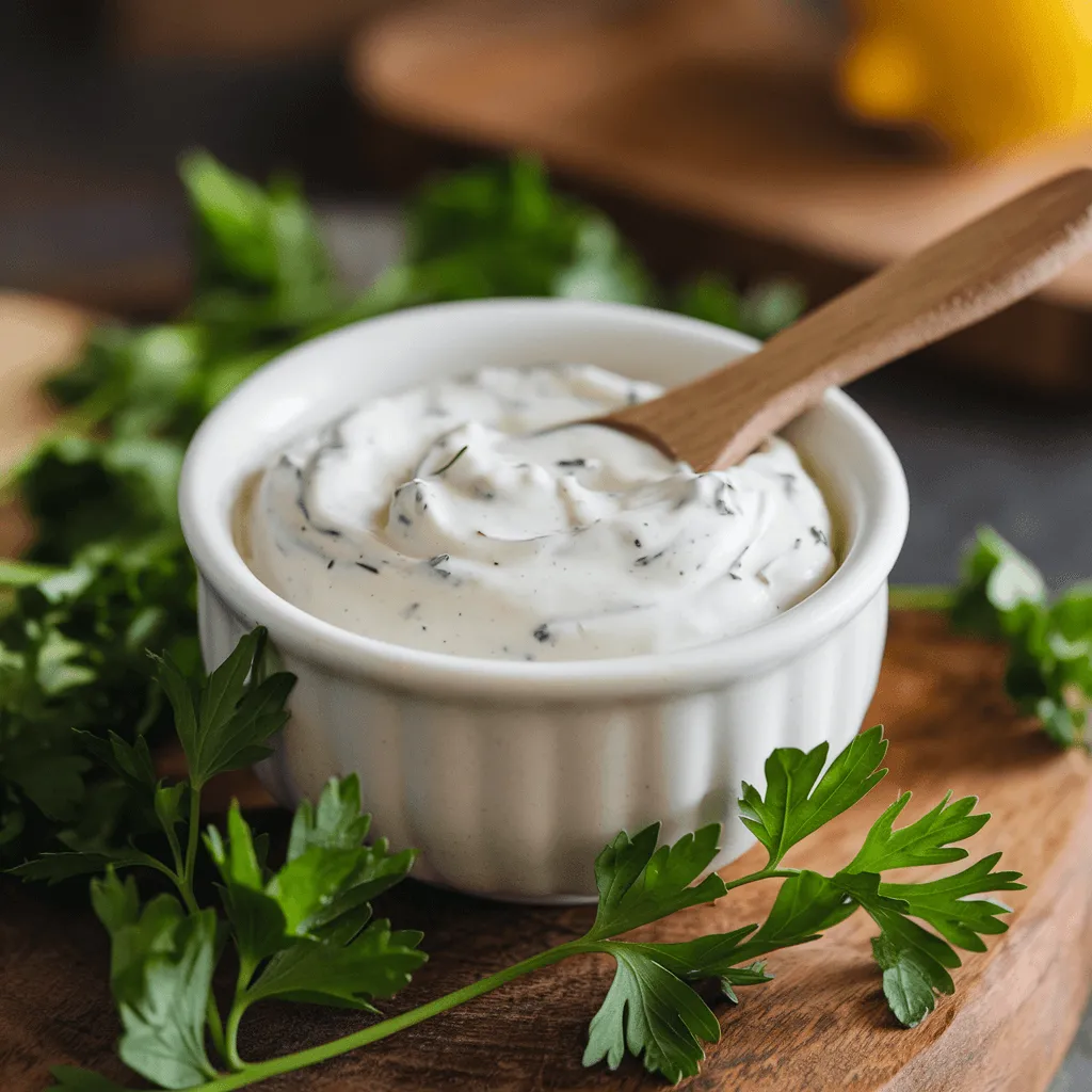 "Bowl of Ranch Dressing with Herbs"