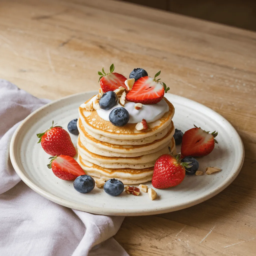 Pancakes with fruit and nut toppings