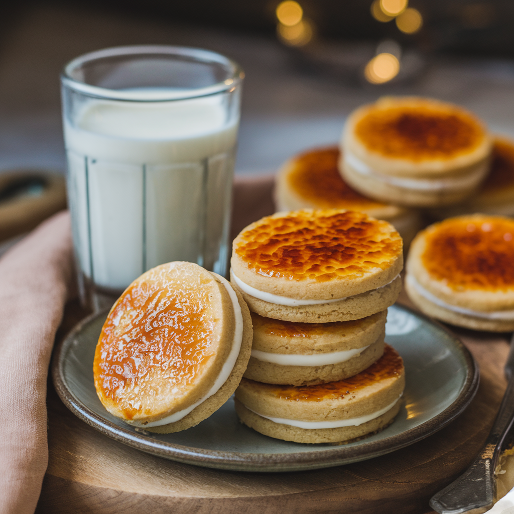 Crème brûlée cookies with milk