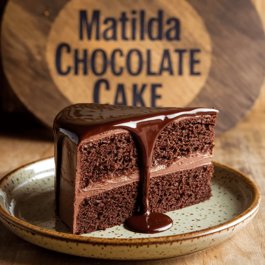 Decadent slice of Matilda chocolate cake