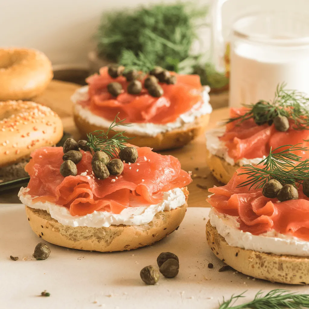 Café egg bagels with toppings