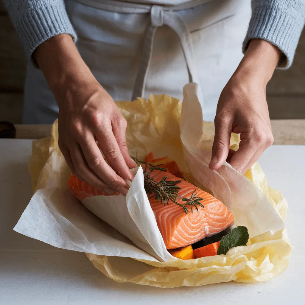 Folding Salmon En Papillote Packet