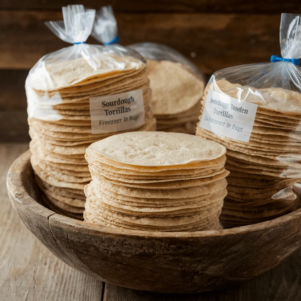 Frozen sourdough tortillas stored