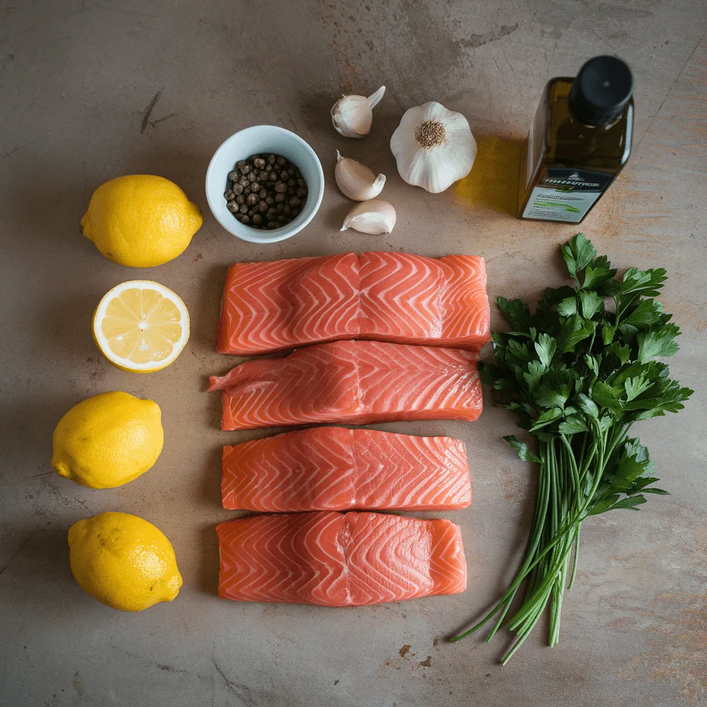 Ingredients for Lemon Caper Salmon Piccata