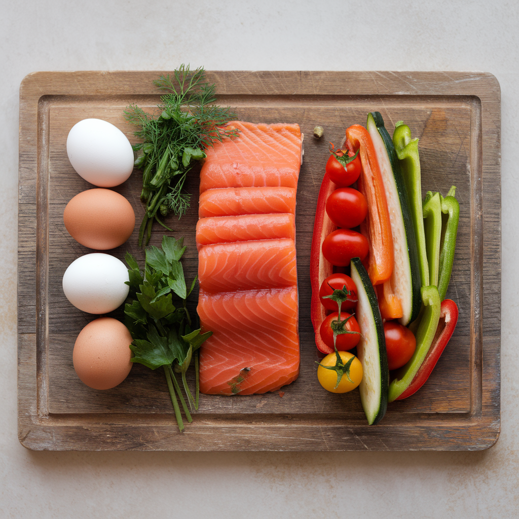 Ingredients for smoked salmon frittata