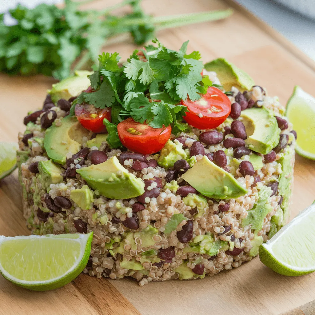 Quinoa black bean and avocado salad in a bowl