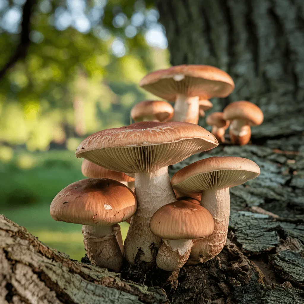 Beefsteak mushrooms on a tree