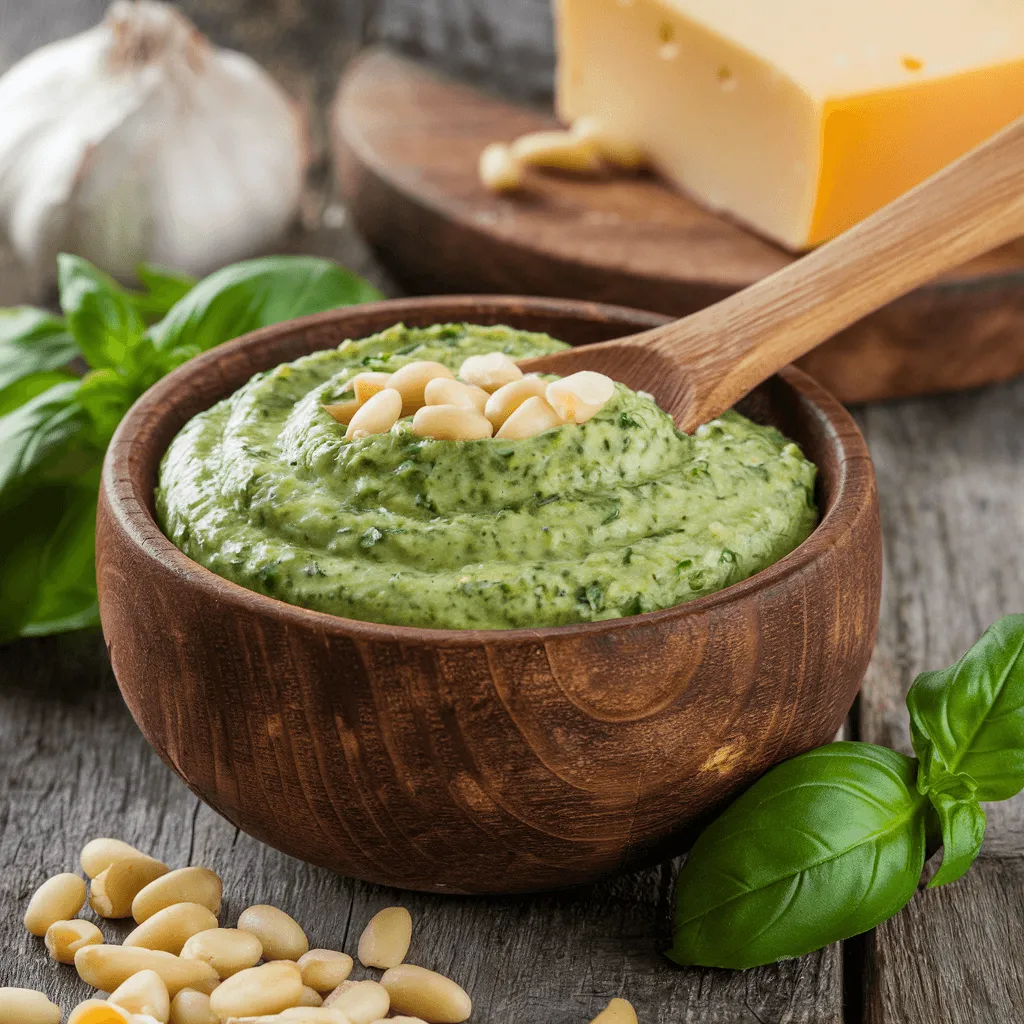 Fresh basil pesto for Burrata pasta