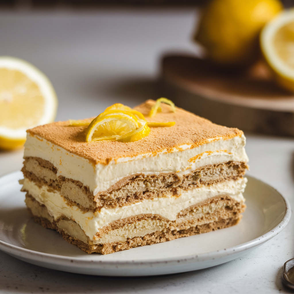 Lemon tiramisu with garnish