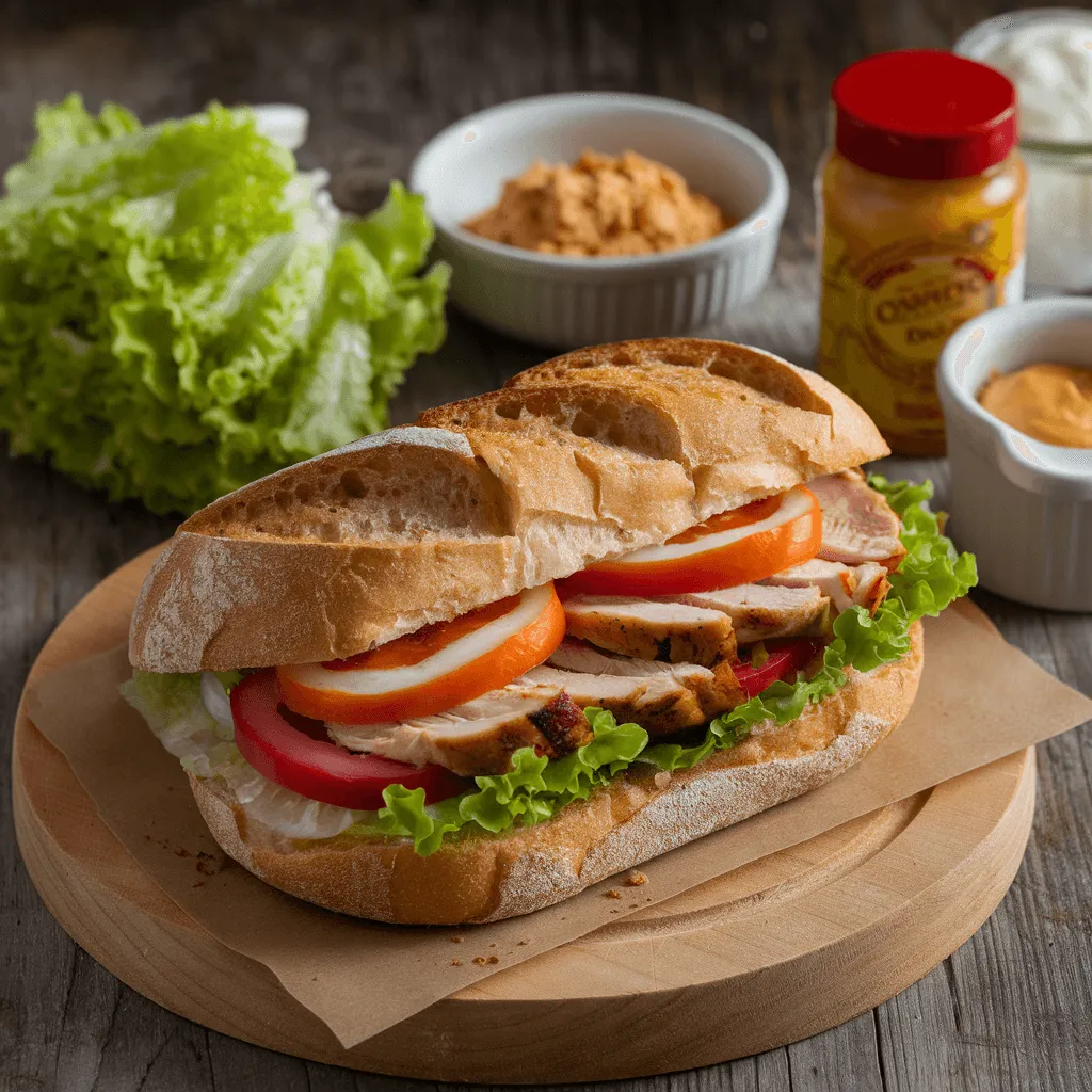 "Assembling ciabatta sandwich ingredients"