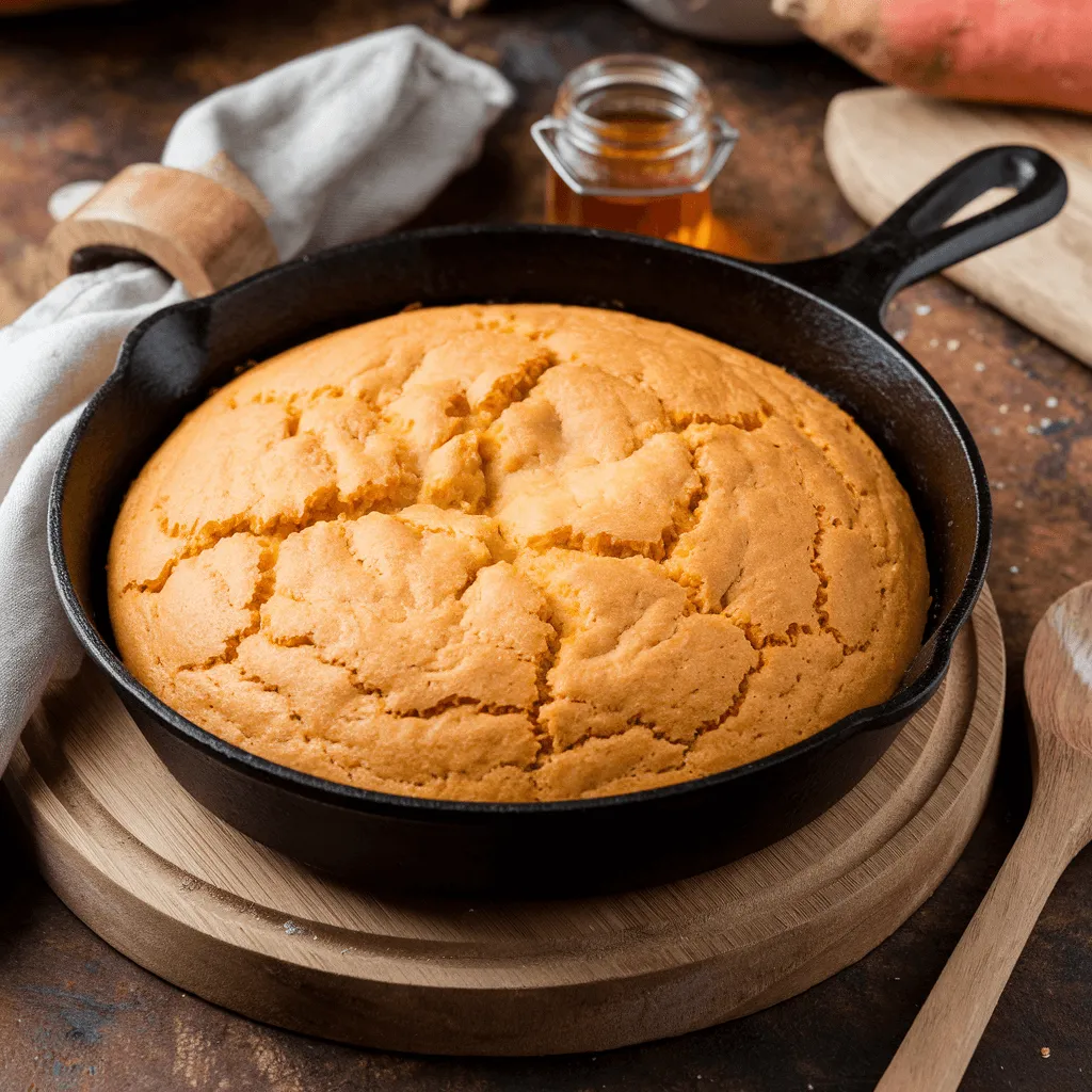 Sweet potato cornbread baking