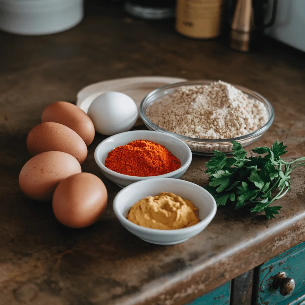 Ingredients for fried deviled eggs