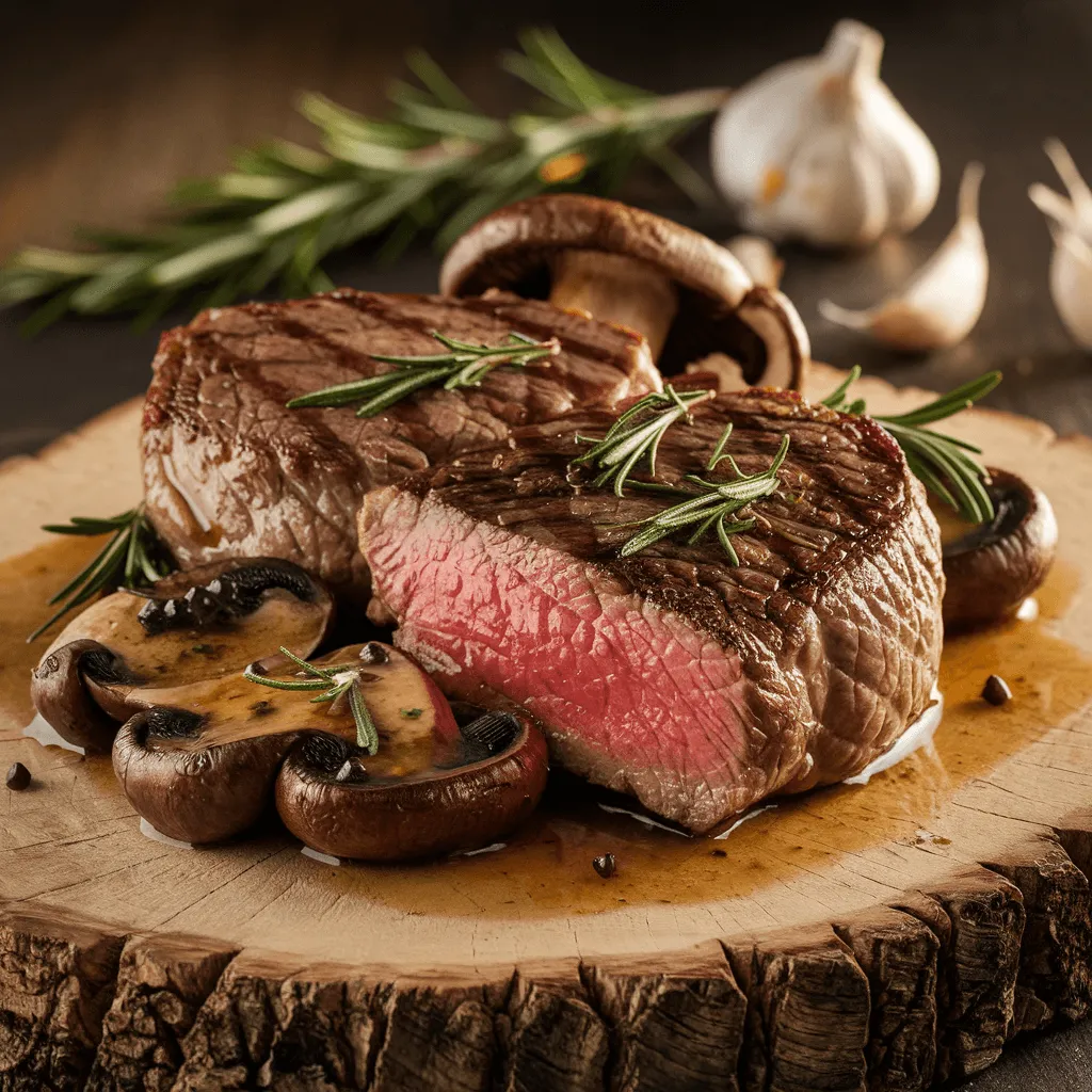 Beef steak and mushroom with garlic herb sauce