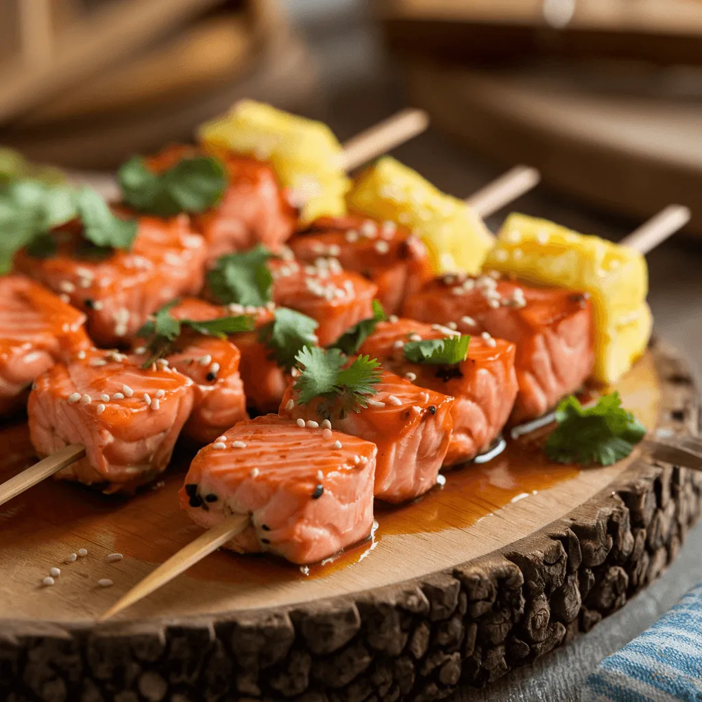 Salmon teriyaki skewers with pineapple