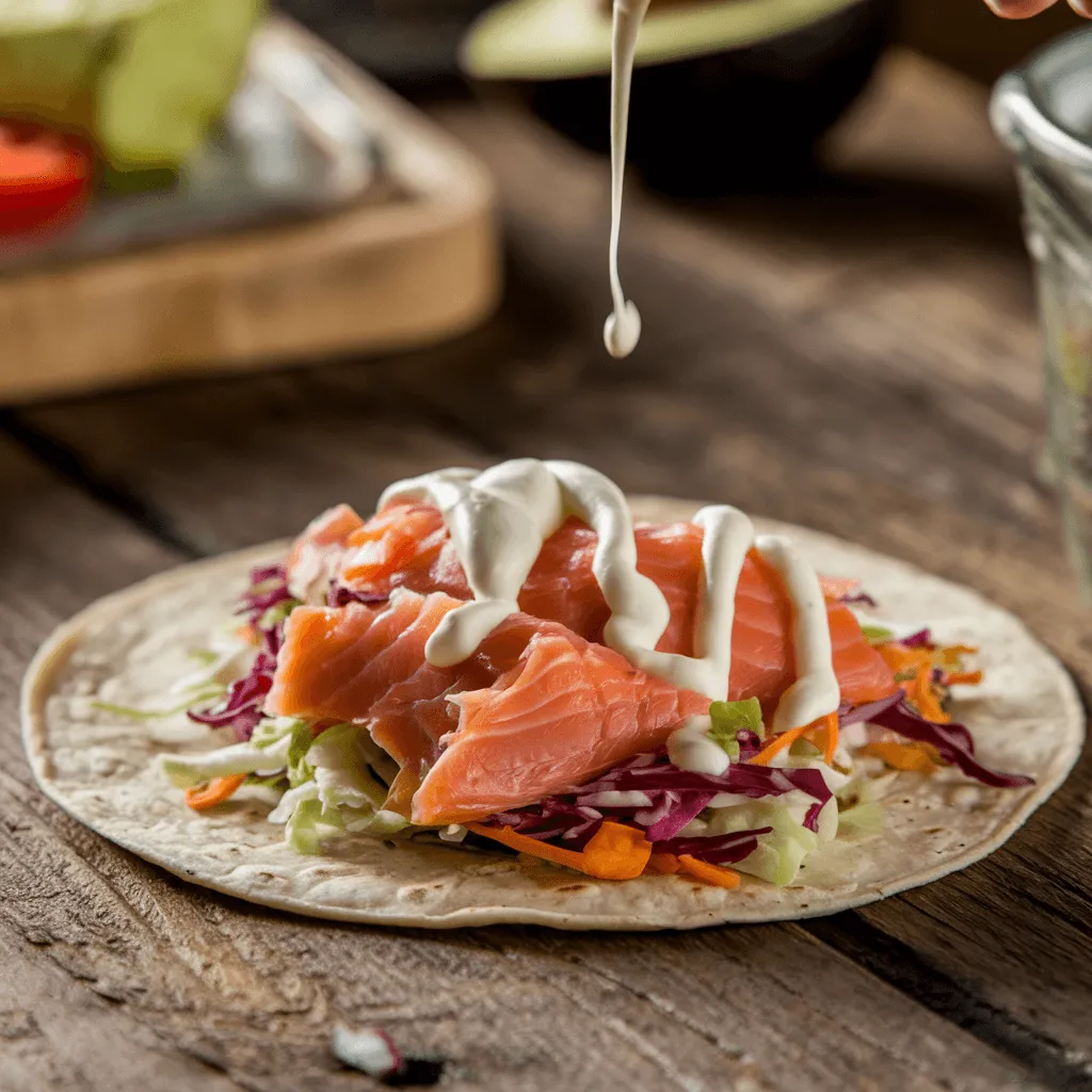 Assembling Salmon Tacos