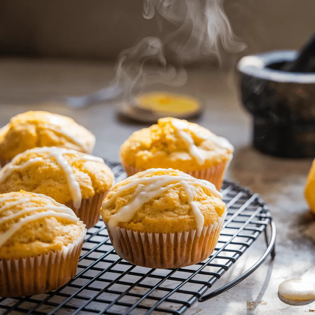 Freshly baked lemon muffins cooling on a rack