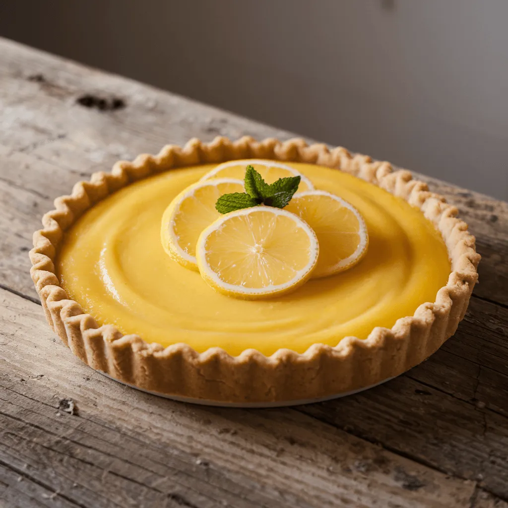 Lemon curd pie on a rustic table