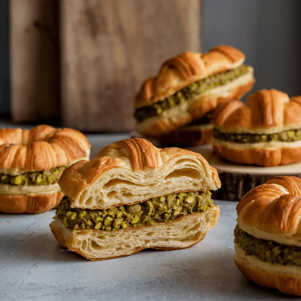 Creative hybrid croissants with pistachio cream