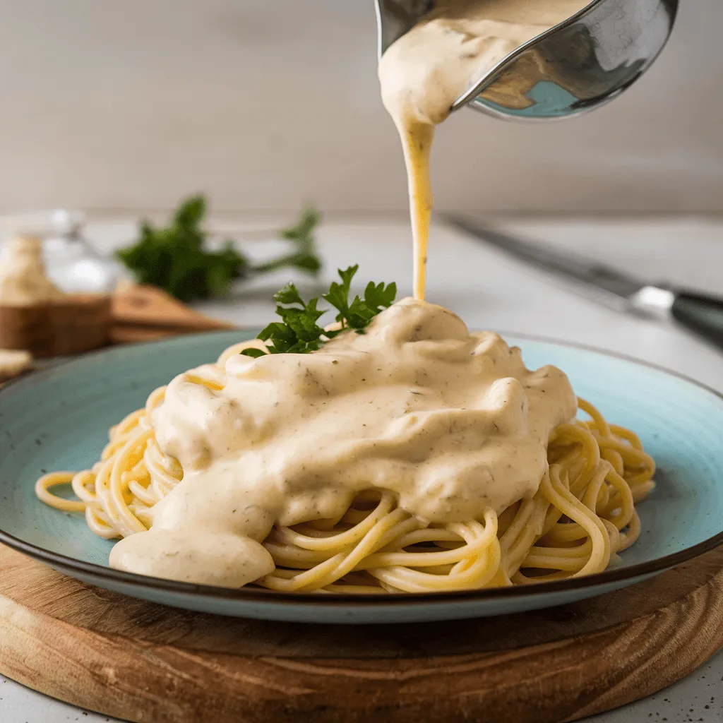 Creamy Alfredo Sauce on Spaghetti