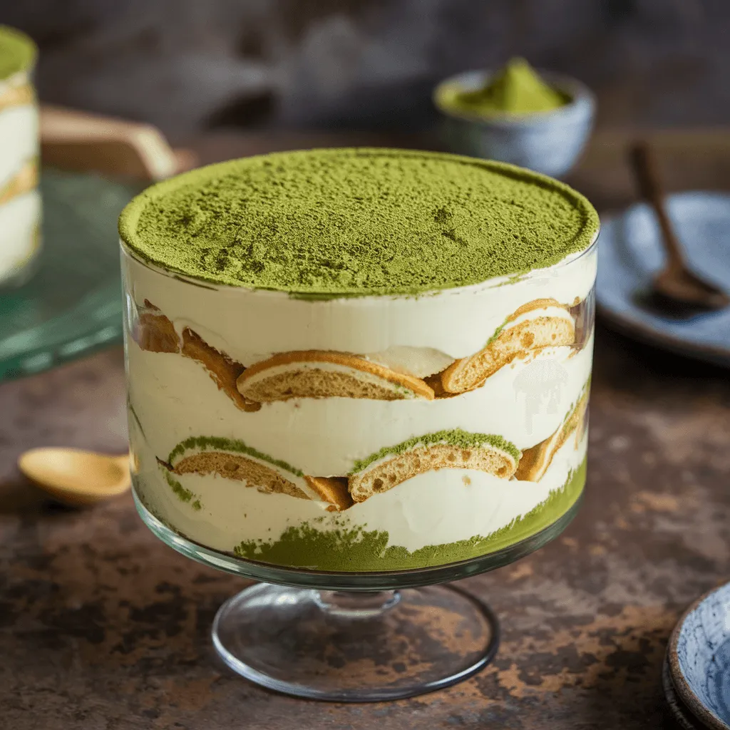 Layers of Matcha Tiramisu in Glass