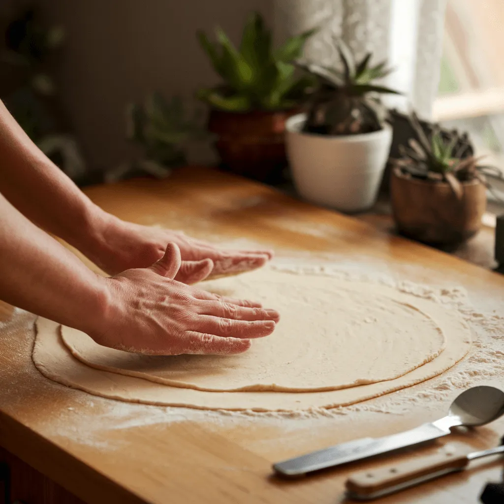 "Rolling Out Pizza Dough for Chicken Bacon Ranch Pizza"