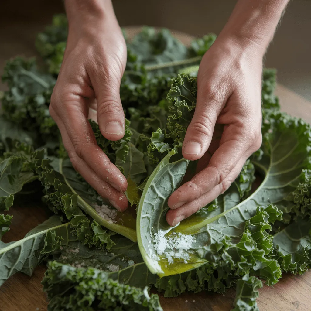 "Massaging kale for salad preparation"