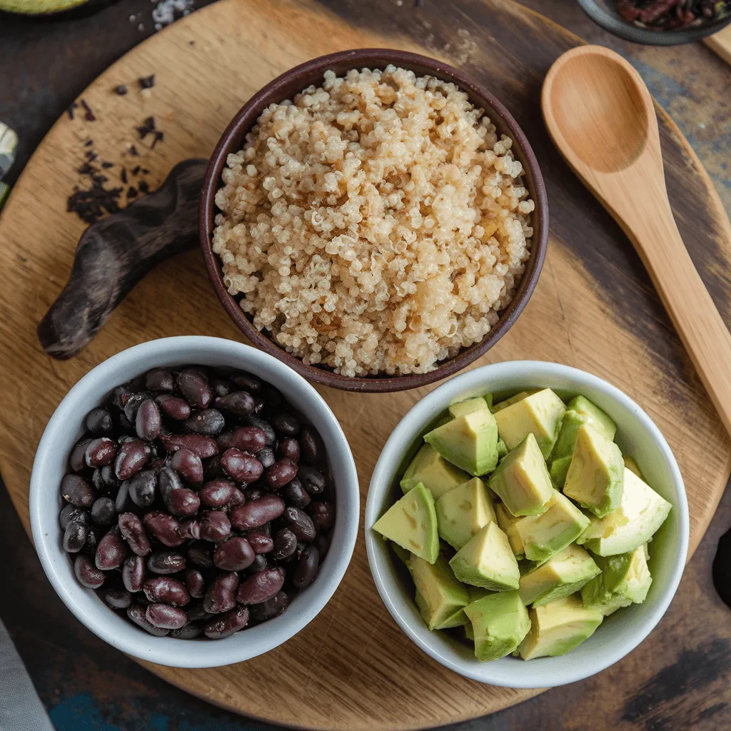 Step-by-step quinoa black bean and avocado salad preparation