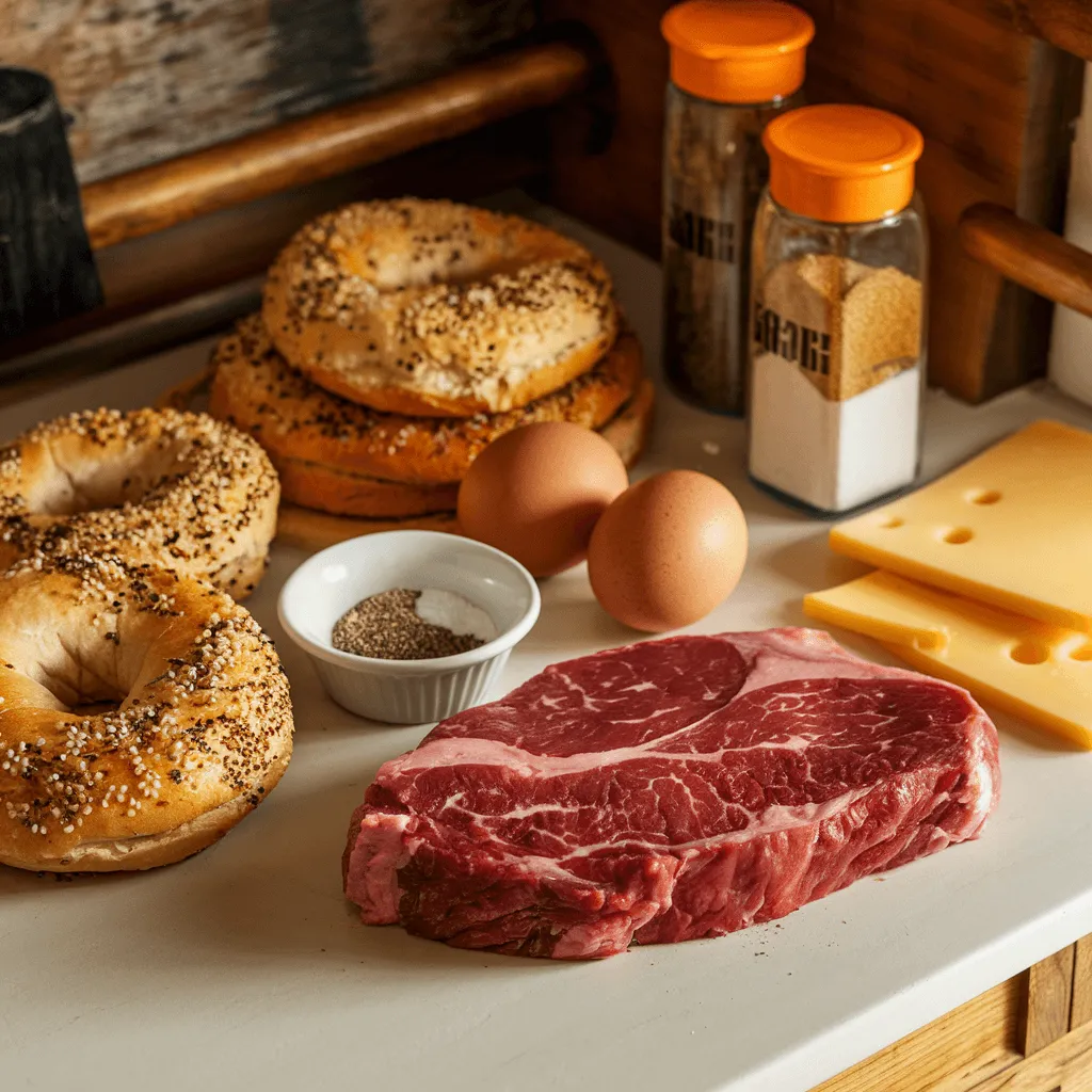 Making Steak Egg and Cheese Bagel