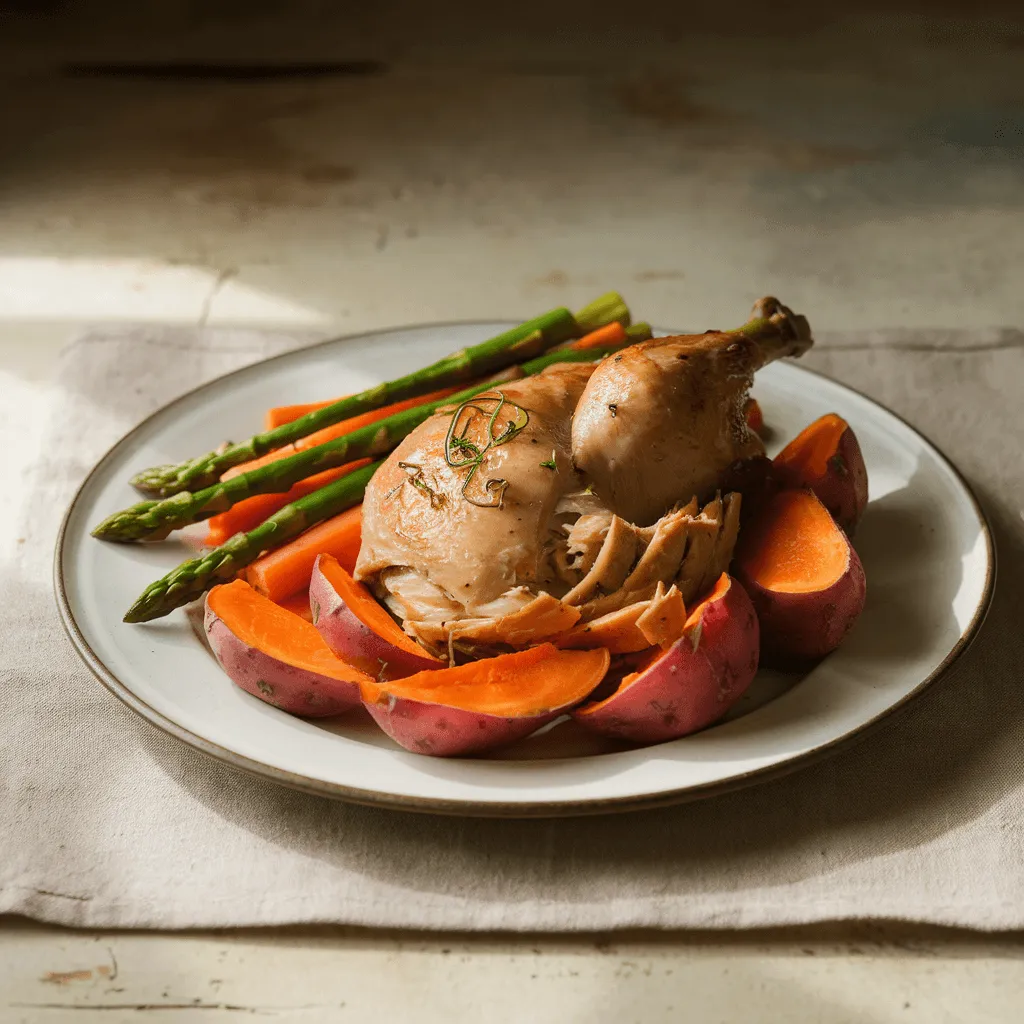 Roast chicken and vegetables dinner plate