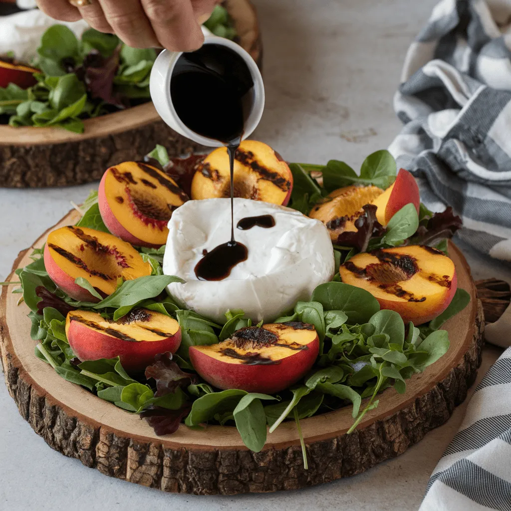 Assembling Peach Burrata Salad