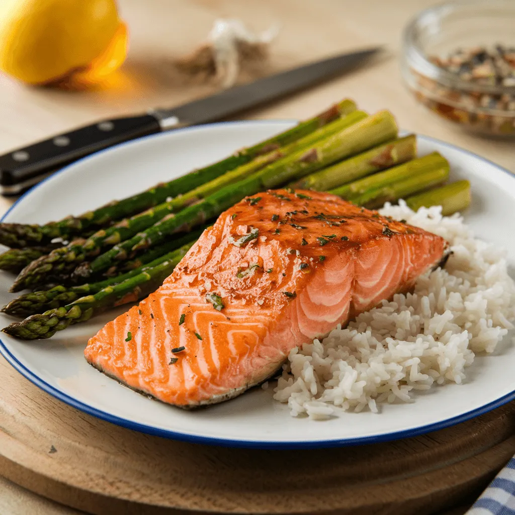 Honey Garlic Glazed Salmon with side dishes