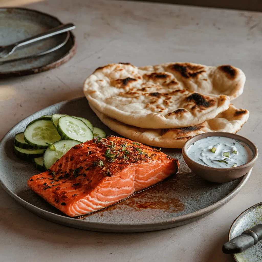 Salmon with Naan and Raita