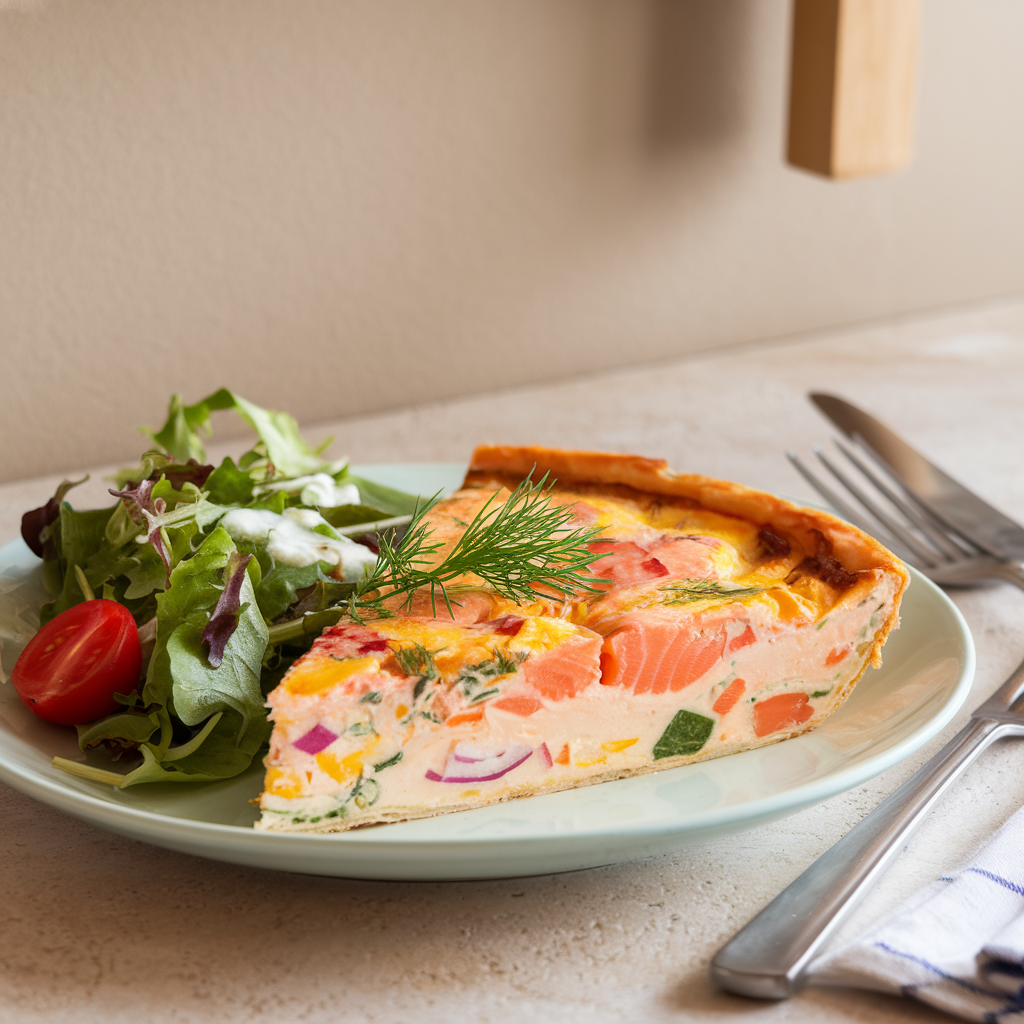 Slice of smoked salmon frittata