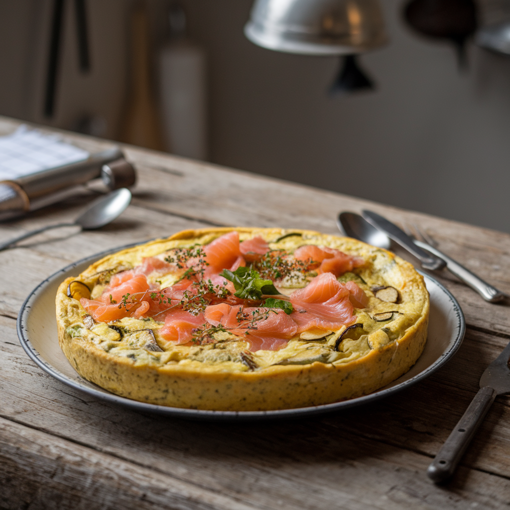 Smoked salmon and roasted vegetable frittata