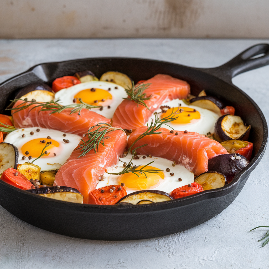 Smoked salmon frittata in a skillet