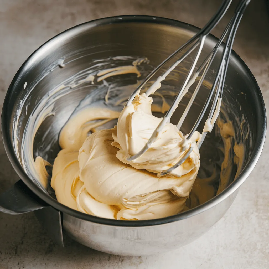 Mixing cream cheese for no bake cherry cheesecake