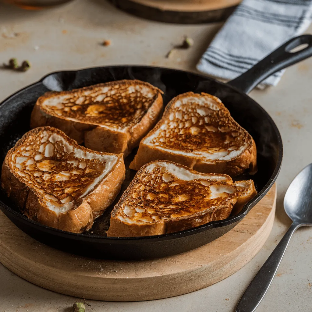 Cooking sourdough French toast on skillet