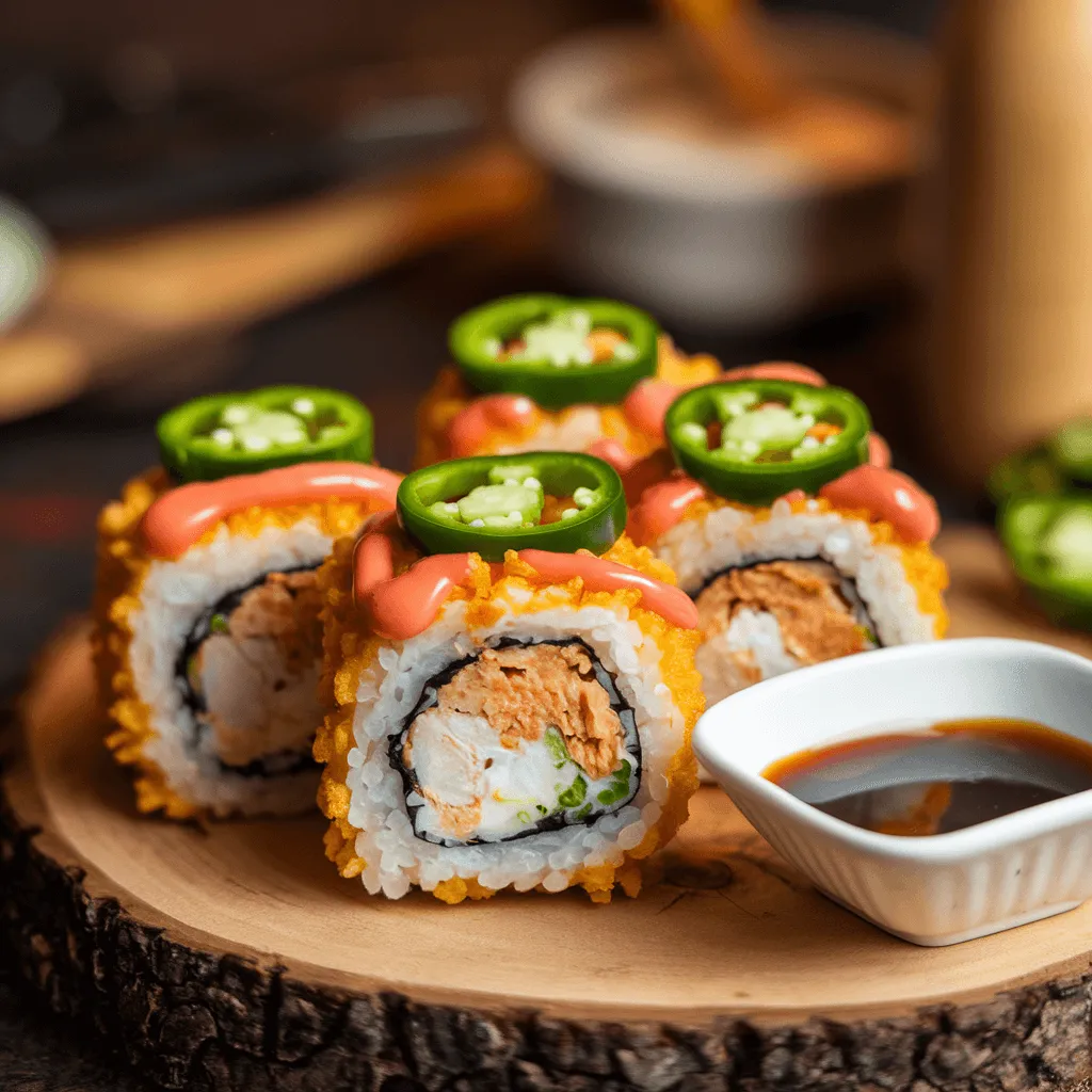 "Spicy Chicken Tempura Rolls"