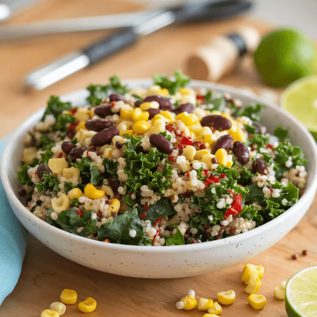 "Spicy kale quinoa and avocado salad bowl"