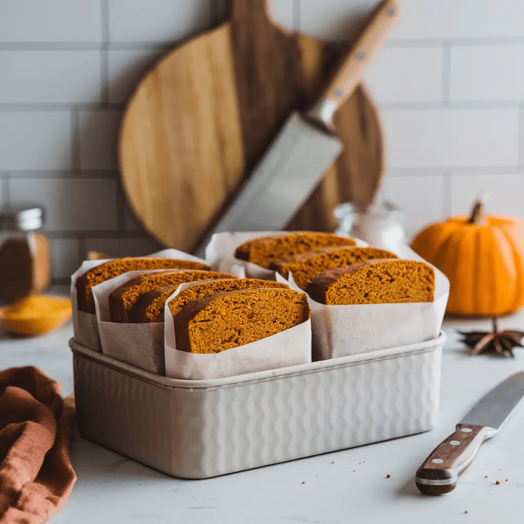 Wrapped slices of pumpkin bread