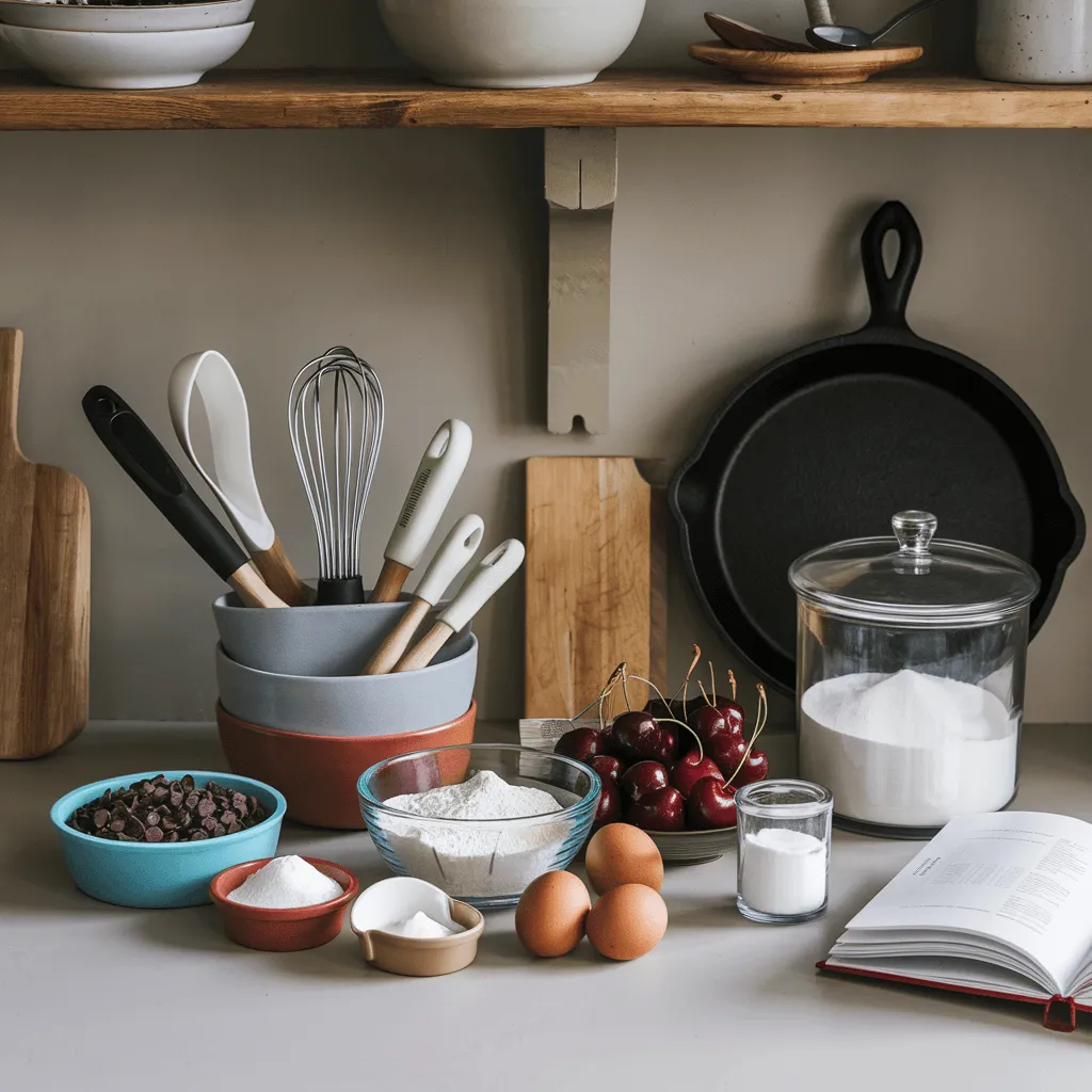 Baking tools and ingredients display