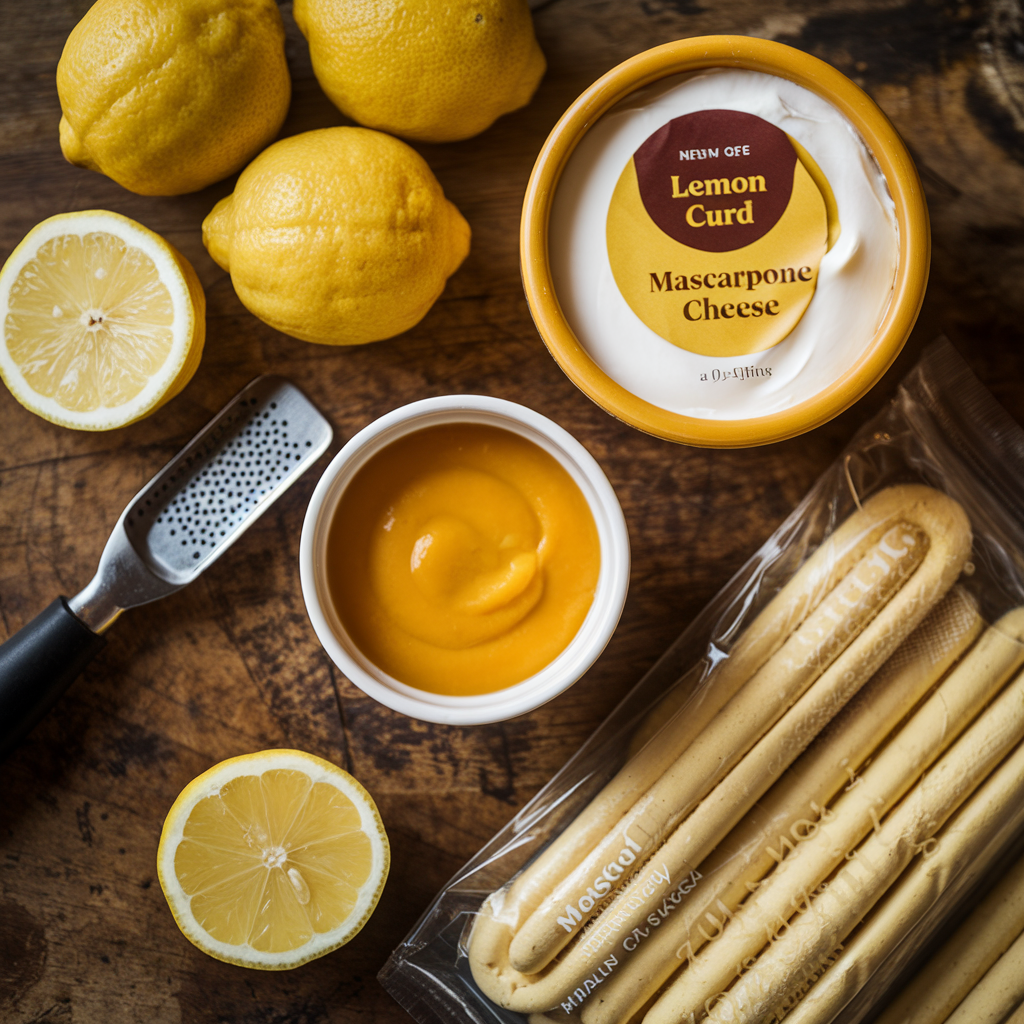 Traditional lemon tiramisu ingredients