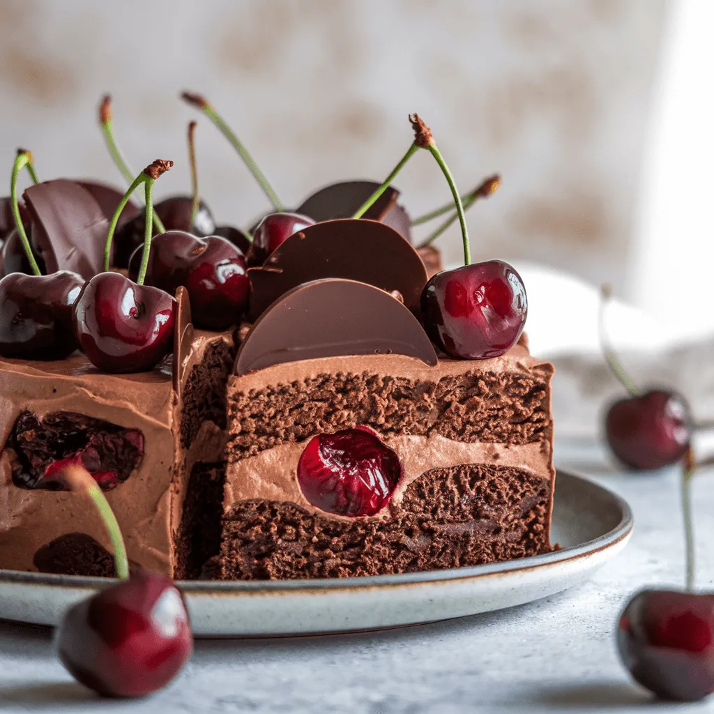 Vegan chocolate cherry cake slice