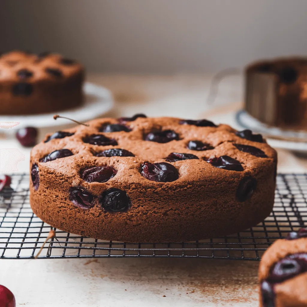 Freshly baked chocolate cherry cake